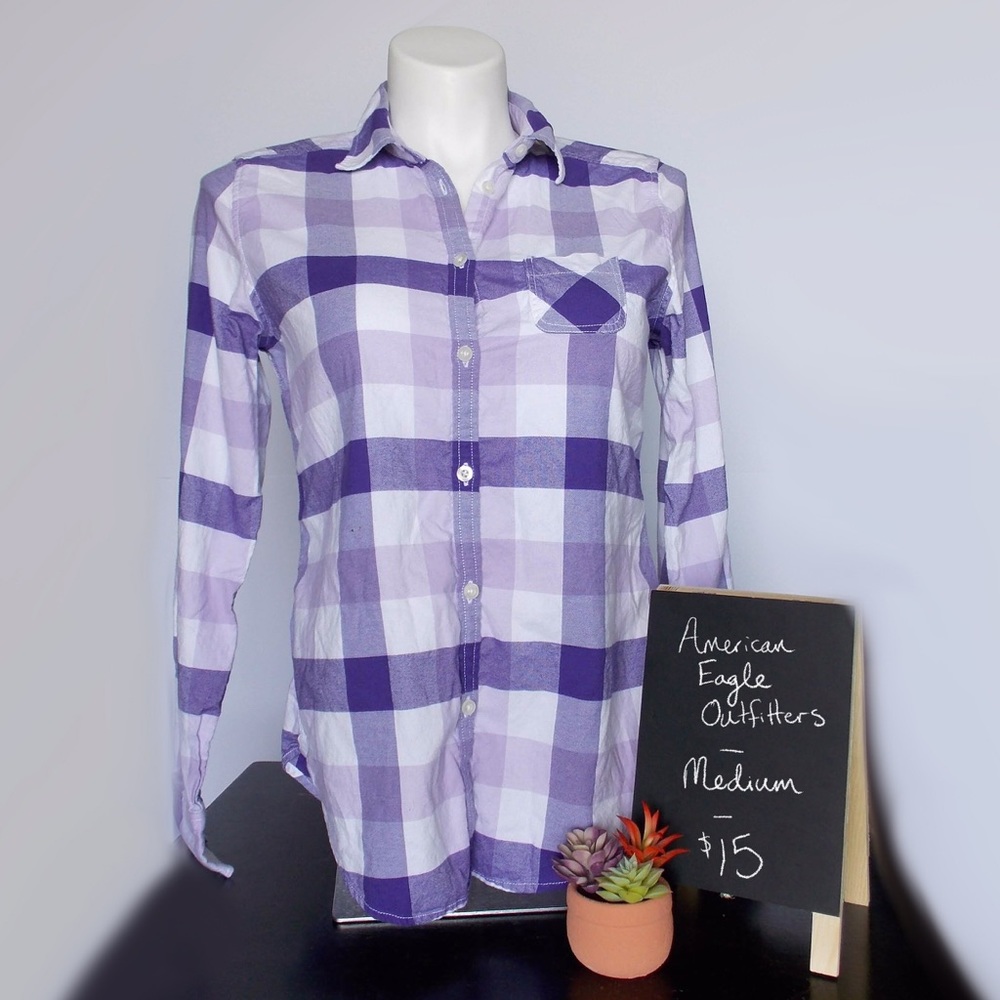 American Eagle Outfitters Purple Plaid Shirt